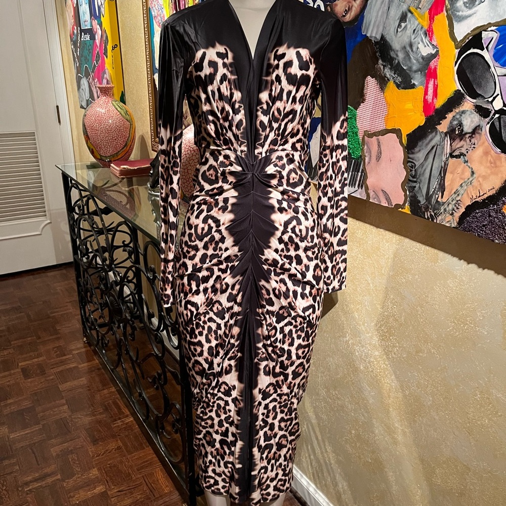 Leopard long sleeve midi dress